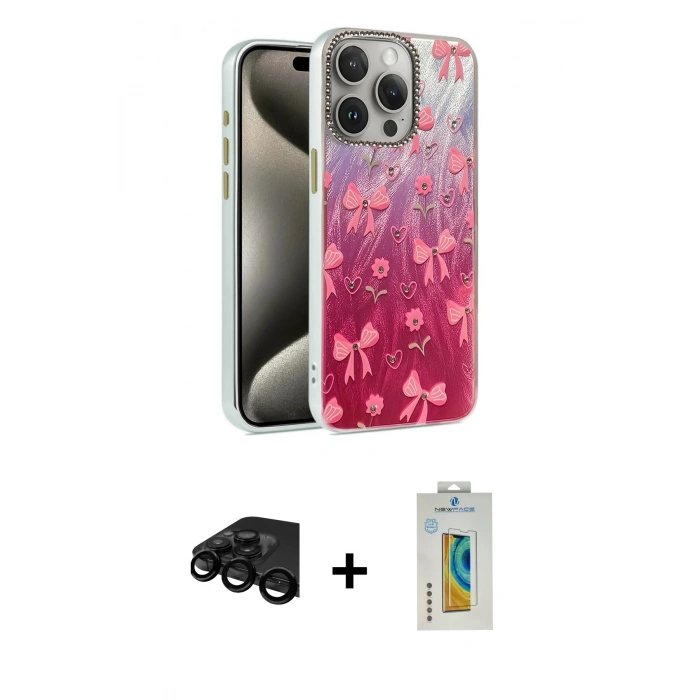 MARSİLYAN™- iPhone 15 Pro Max Kılıf Zirve Modern Prime - Siyah Polymer Nano Ekran Koruyucu + Siyah Raze Metal Kamera Lens