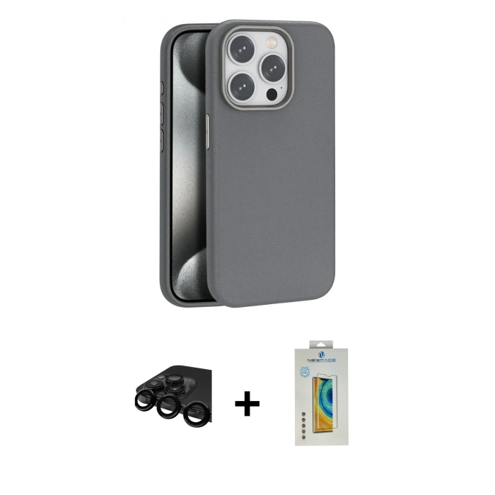 MARSİLYAN™- iPhone 15 Pro Max Kılıf Zirve Modern Prime - Siyah Polymer Nano Ekran Koruyucu + Raze Metal Kamera Lens - SH