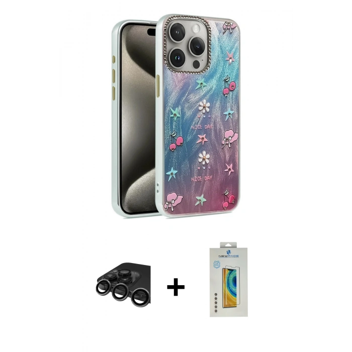 MARSİLYAN™- iPhone 15 Pro Max Kılıf Zirve Modern Prime - Siyah Polymer Nano Ekran Koruyucu + Titanyum Gri Raze Metal Kamera Lens