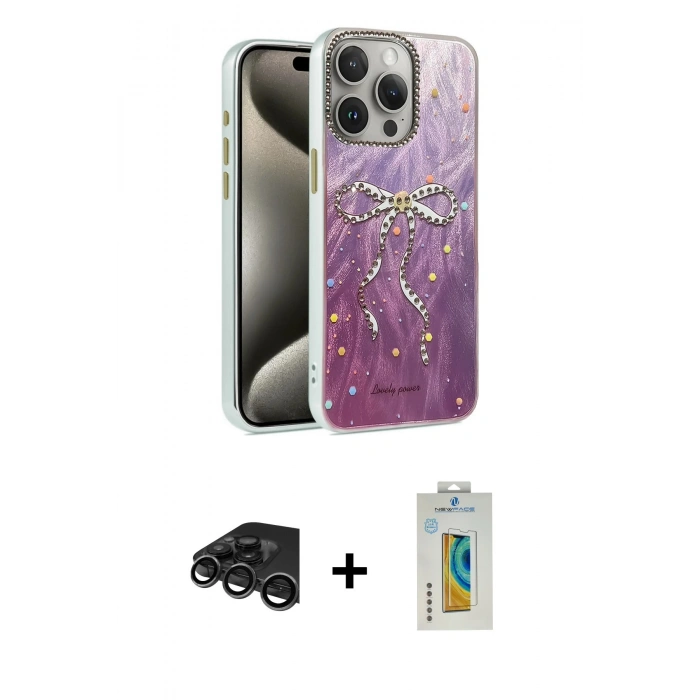 MARSİLYAN™- iPhone 15 Pro Max Kılıf Zirve Modern Prime - Siyah Polymer Nano Ekran Koruyucu + Titanyum Gri Raze Metal Kamera Lens