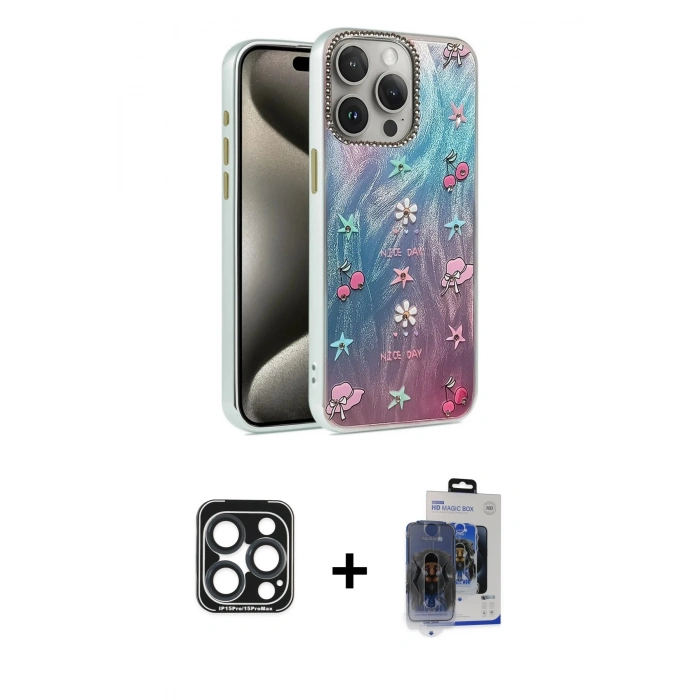 MARSİLYAN™- iPhone 15 Pro Max Kılıf Zirve Modern Prime - Siyah Vanessa Magic Cam + PVD Metal Kamera Lens - LT