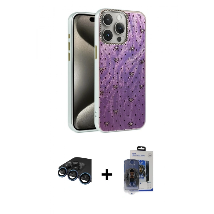 MARSİLYAN™- iPhone 15 Pro Max Kılıf Zirve Modern Prime - Siyah Vanessa Magic Cam + Raze Metal Kamera Lens - LT