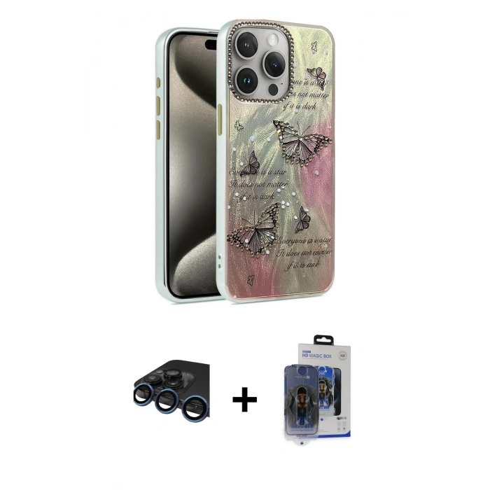 MARSİLYAN™- iPhone 15 Pro Max Kılıf Zirve Modern Prime - Siyah Vanessa Magic Cam + Raze Metal Kamera Lens - LT