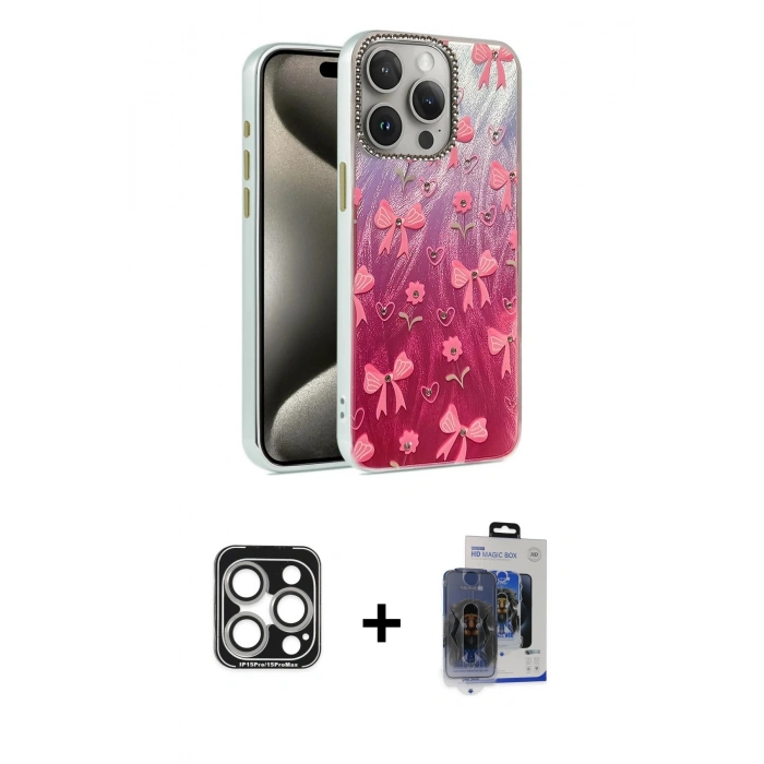 MARSİLYAN™- iPhone 15 Pro Max Kılıf Zirve Modern Prime - Siyah Vanessa Magic Cam + PVD Metal Kamera Lens - GS