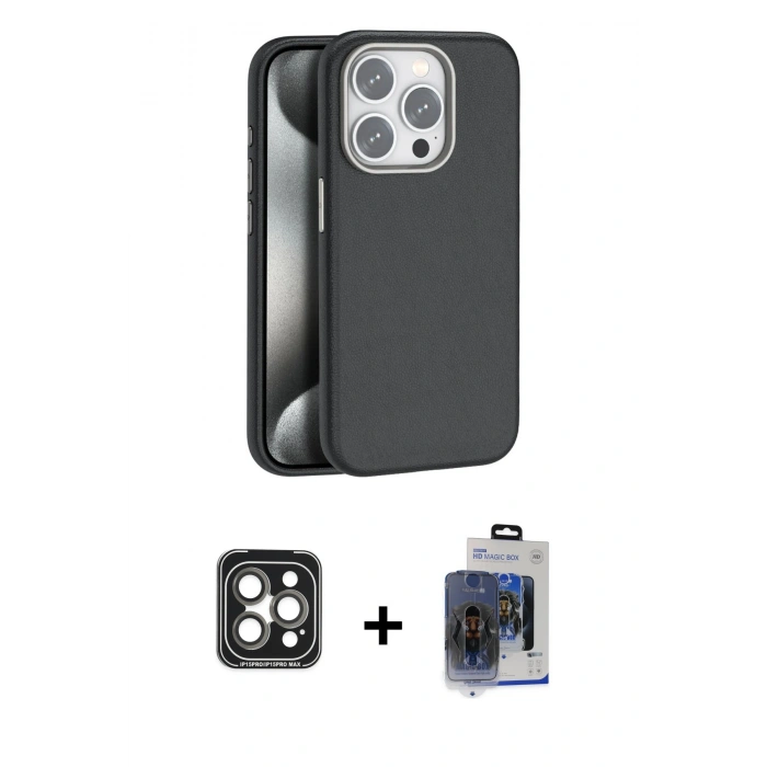 MARSİLYAN™- iPhone 15 Pro Max Kılıf Zirve Modern Prime - Siyah Vanessa Magic Cam + PVD Metal Kamera Lens - GI