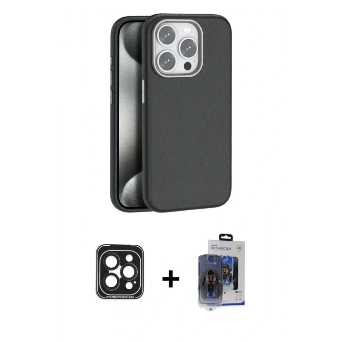 MARSİLYAN™- iPhone 15 Pro Max Kılıf Zirve Modern Prime - Siyah Vanessa Magic Cam + PVD Metal Kamera Lens - SH