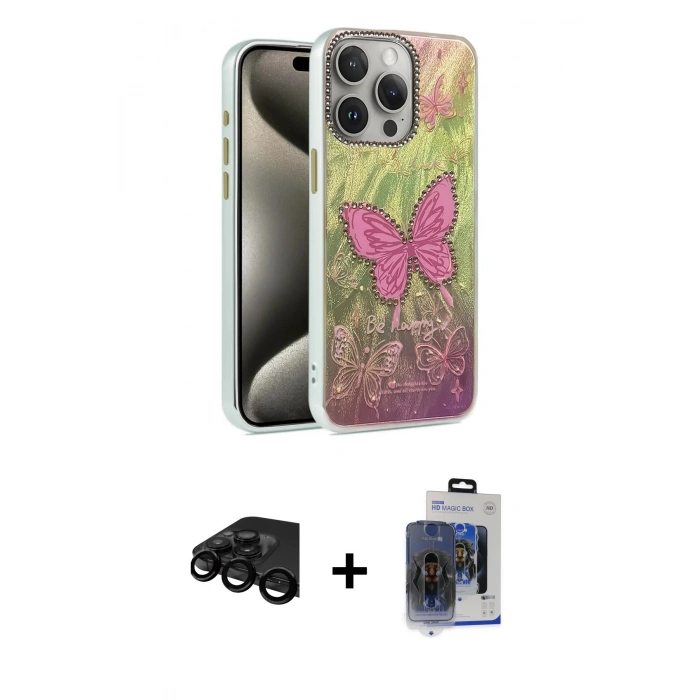 MARSİLYAN™- iPhone 15 Pro Max Kılıf Zirve Modern Prime - Siyah Vanessa Magic Cam + Raze Metal Kamera Lens - SH