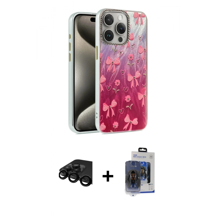 MARSİLYAN™- iPhone 15 Pro Max Kılıf Zirve Modern Prime - Siyah Vanessa Magic Cam + Raze Metal Kamera Lens - SH