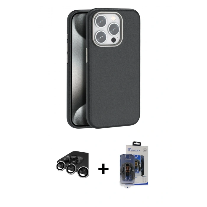 MARSİLYAN™- iPhone 15 Pro Max Kılıf Zirve Modern Prime - Siyah Vanessa Magic Cam + Raze Metal Kamera Lens - GS