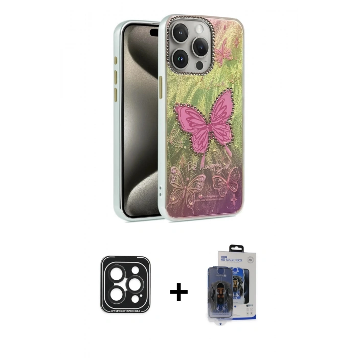 MARSİLYAN™- iPhone 15 Pro Max Kılıf Zirve Modern Prime - Siyah Vanessa Magic Cam + PVD Metal Kamera Lens - SH