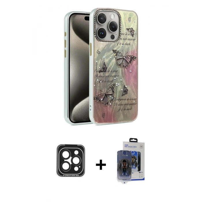 MARSİLYAN™- iPhone 15 Pro Max Kılıf Zirve Modern Prime - Siyah Vanessa Magic Cam + PVD Metal Kamera Lens - SH