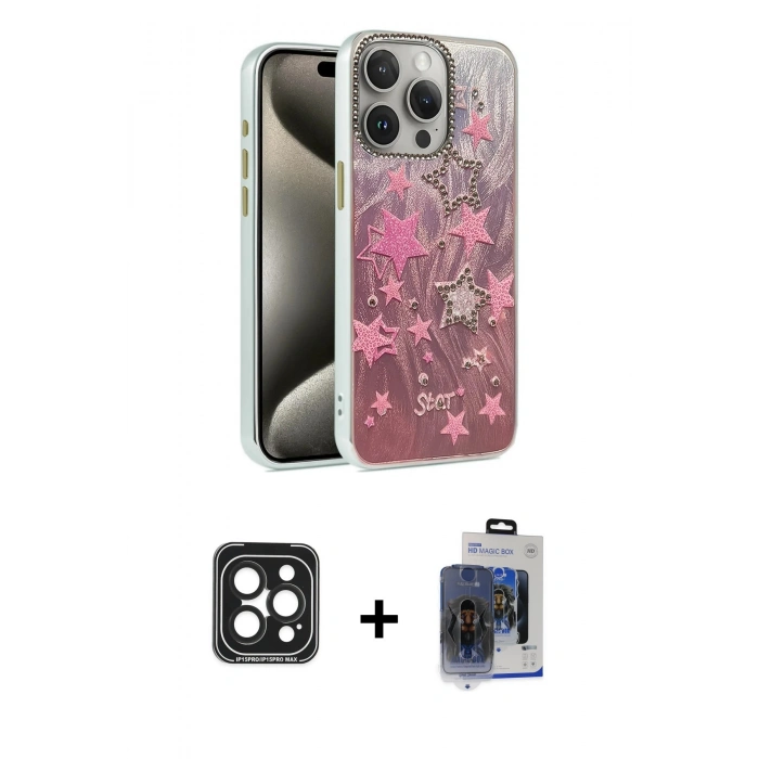 MARSİLYAN™- iPhone 15 Pro Max Kılıf Zirve Modern Prime - Siyah Vanessa Magic Cam + PVD Metal Kamera Lens - SH