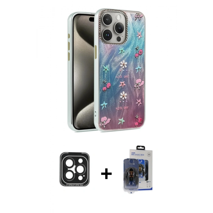 MARSİLYAN™- iPhone 15 Pro Max Kılıf Zirve Modern Prime - Siyah Vanessa Magic Cam + PVD Metal Kamera Lens - SH