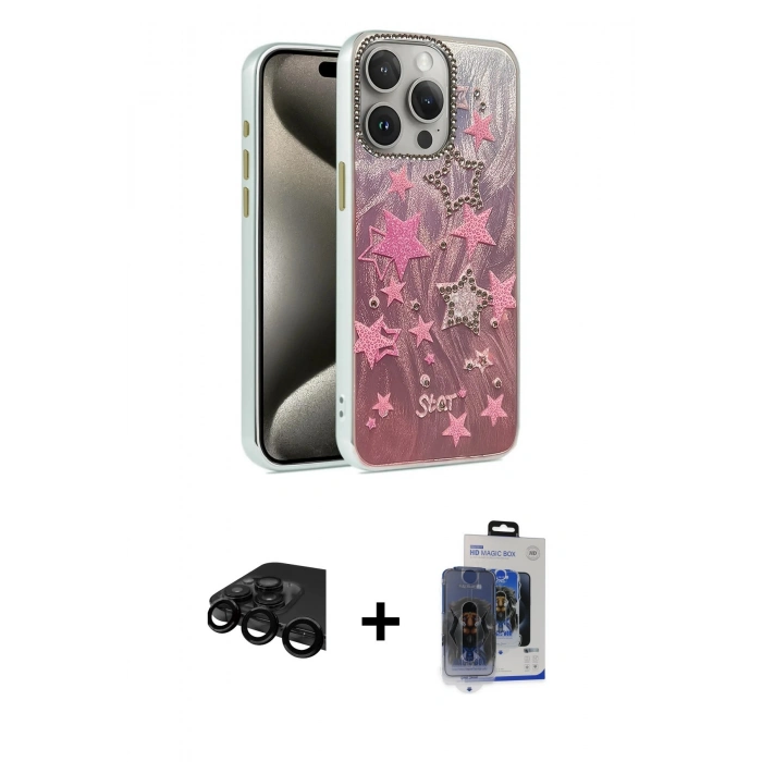 MARSİLYAN™- iPhone 15 Pro Max Kılıf Zirve Modern Prime - Siyah Vanessa Magic Cam + Raze Metal Kamera Lens - SH