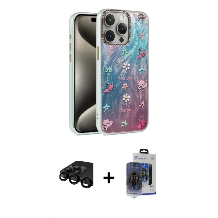 MARSİLYAN™- iPhone 15 Pro Max Kılıf Zirve Modern Prime - Siyah Vanessa Magic Cam + Raze Metal Kamera Lens - SH