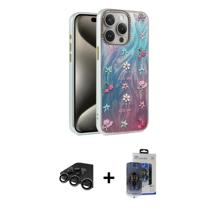 MARSİLYAN™- iPhone 15 Pro Max Kılıf Zirve Modern Prime - Siyah Vanessa Magic Cam + Raze Metal Kamera Lens - TMGI