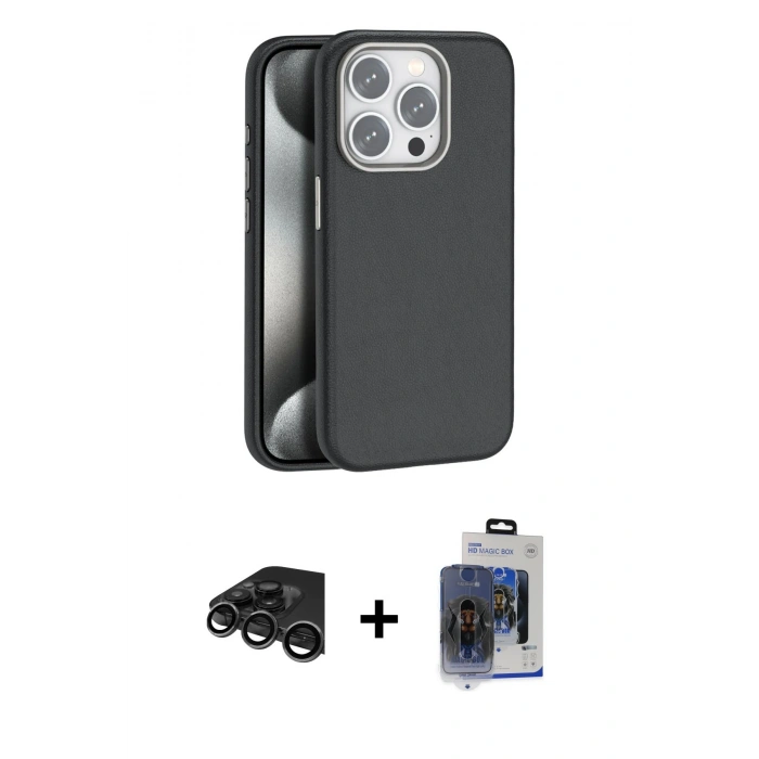 MARSİLYAN™- iPhone 15 Pro Max Kılıf Zirve Modern Prime - Siyah Vanessa Magic Cam + Raze Metal Kamera Lens - TMGI