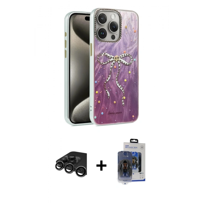 MARSİLYAN™- iPhone 15 Pro Max Kılıf Zirve Modern Prime - Siyah Vanessa Magic Cam + Raze Metal Kamera Lens - TMGI