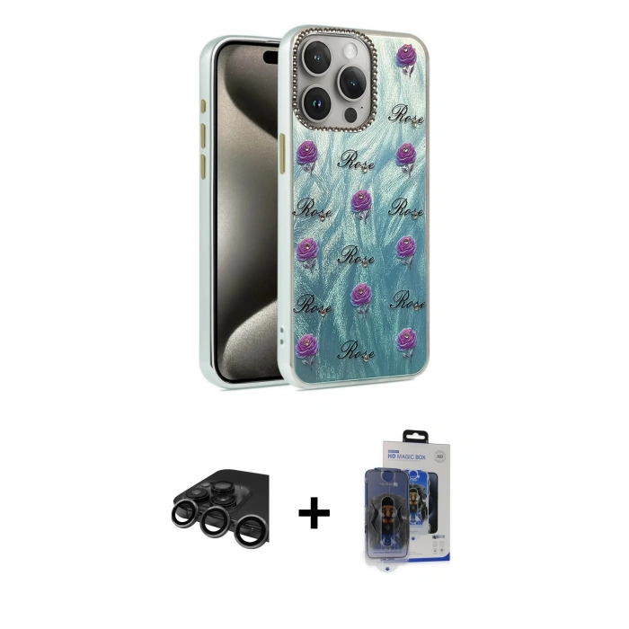 MARSİLYAN™- iPhone 15 Pro Max Kılıf Zirve Modern Prime - Siyah Vanessa Magic Cam + Raze Metal Kamera Lens - TMGI