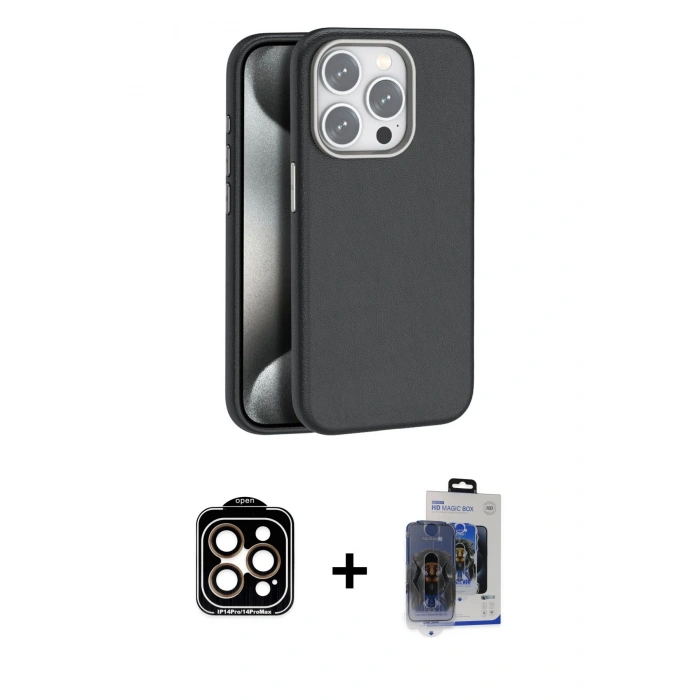 MARSİLYAN™- iPhone 15 Pro Max Kılıf Zirve Modern Prime - Siyah Vanessa Magic Cam + Turuncu PVD Metal Kamera Lens