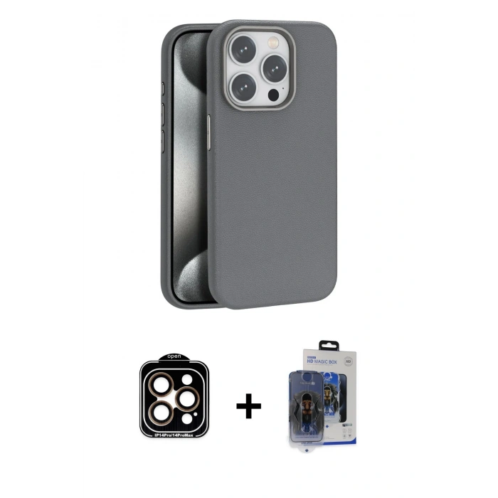 MARSİLYAN™- iPhone 15 Pro Max Kılıf Zirve Modern Prime - Siyah Vanessa Magic Cam + Turuncu PVD Metal Kamera Lens