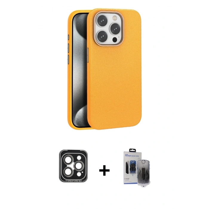 MARSİLYAN™- iPhone 15 Pro Max Kılıf Zirve Modern Prime - Siyah Vanessa Magic Hayalet Cam + PVD Metal Kamera Lens - GI