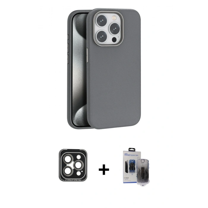 MARSİLYAN™- iPhone 15 Pro Max Kılıf Zirve Modern Prime - Siyah Vanessa Magic Hayalet Cam + PVD Metal Kamera Lens - GI