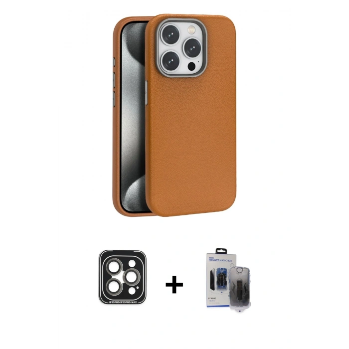 MARSİLYAN™- iPhone 15 Pro Max Kılıf Zirve Modern Prime - Siyah Vanessa Magic Hayalet Cam + PVD Metal Kamera Lens - GI
