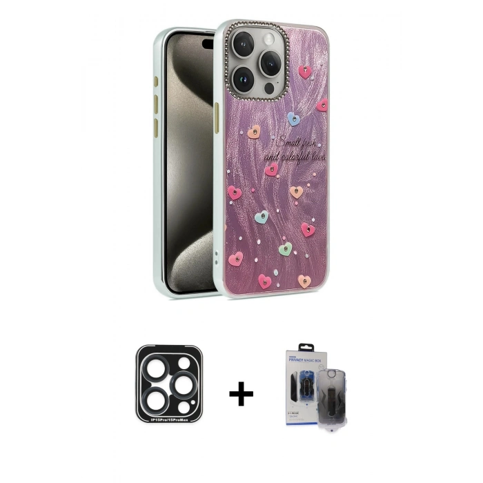 MARSİLYAN™- iPhone 15 Pro Max Kılıf Zirve Modern Prime - Siyah Vanessa Magic Hayalet Cam + PVD Metal Kamera Lens - LT