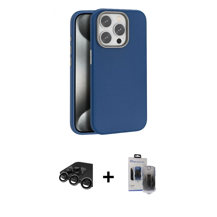 MARSİLYAN™- iPhone 15 Pro Max Kılıf Zirve Modern Prime - Siyah Vanessa Magic Hayalet Cam + Raze Metal Kamera Lens - TMGI