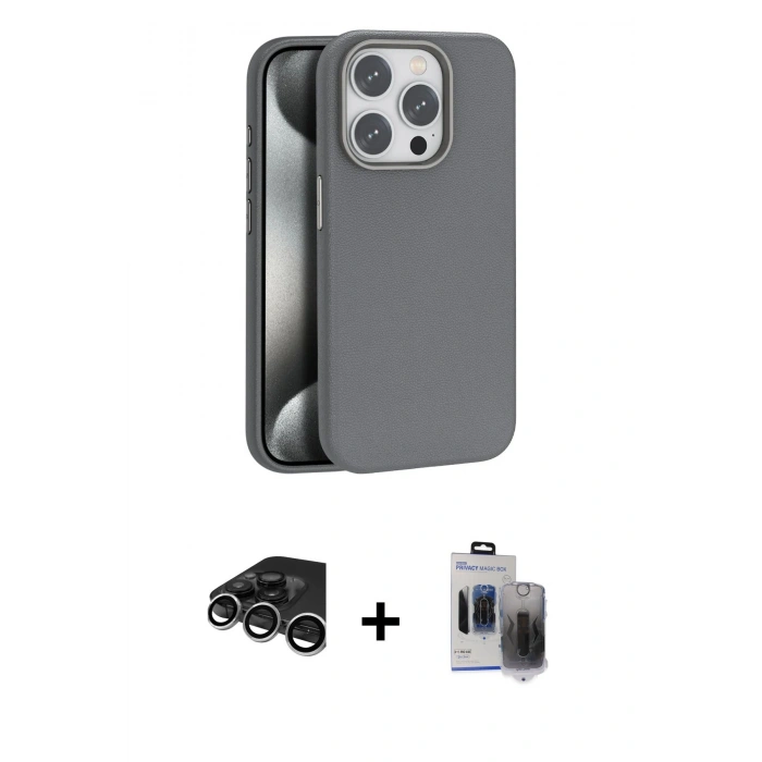 MARSİLYAN™- iPhone 15 Pro Max Kılıf Zirve Modern Prime - Siyah Vanessa Magic Hayalet Cam + Raze Metal Kamera Lens - GS