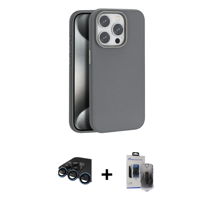 MARSİLYAN™- iPhone 15 Pro Max Kılıf Zirve Modern Prime - Siyah Vanessa Magic Hayalet Cam + Raze Metal Kamera Lens - LT