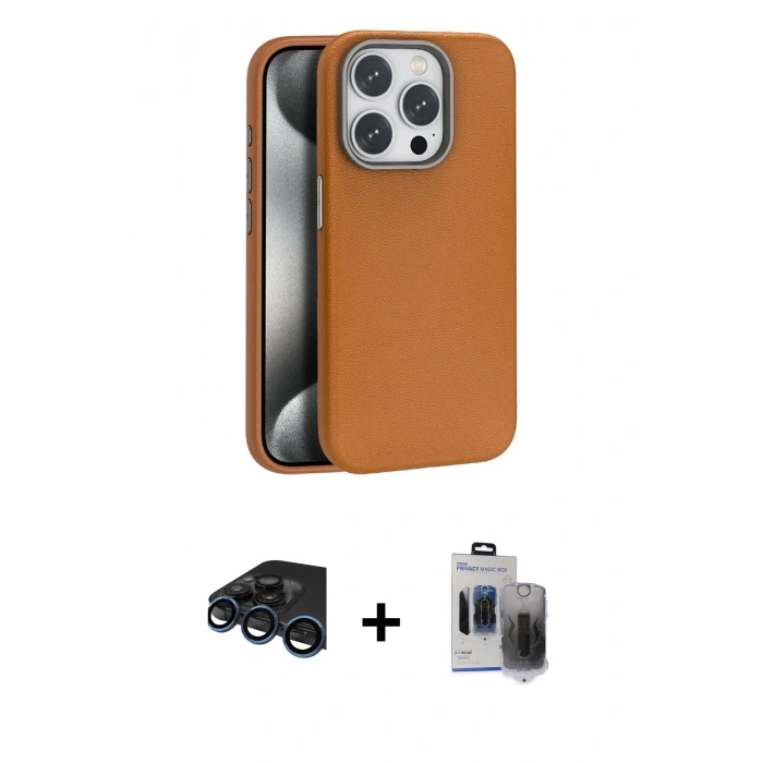 MARSİLYAN™- iPhone 15 Pro Max Kılıf Zirve Modern Prime - Siyah Vanessa Magic Hayalet Cam + Raze Metal Kamera Lens - LT