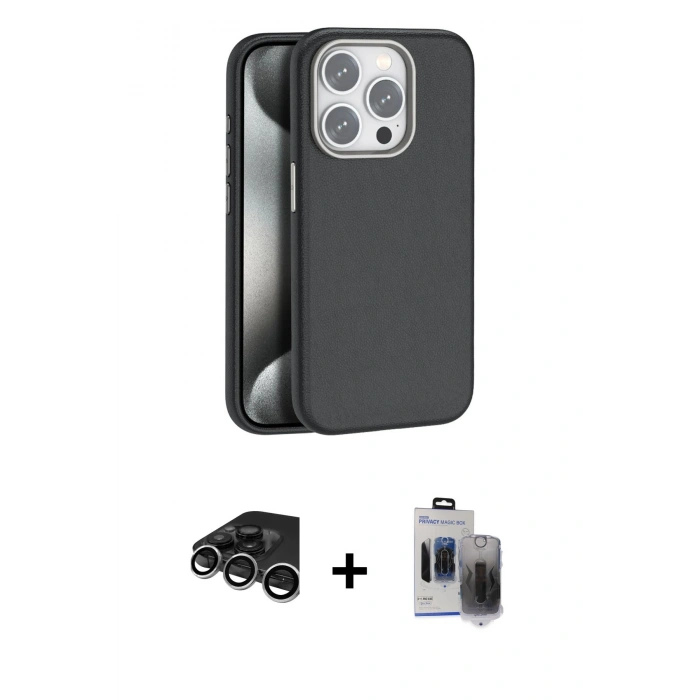 MARSİLYAN™- iPhone 15 Pro Max Kılıf Zirve Modern Prime - Siyah Vanessa Magic Hayalet Cam + Raze Metal Kamera Lens - GS