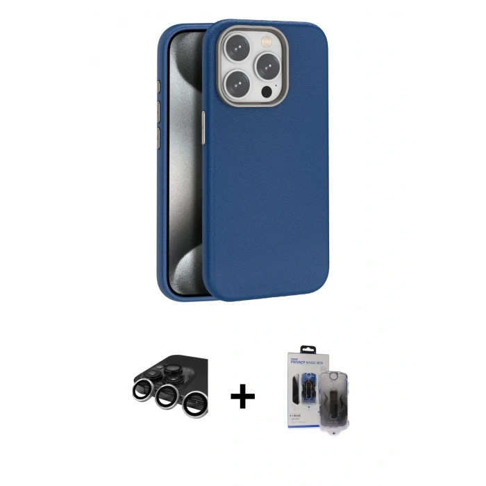 MARSİLYAN™- iPhone 15 Pro Max Kılıf Zirve Modern Prime - Siyah Vanessa Magic Hayalet Cam + Raze Metal Kamera Lens - GS
