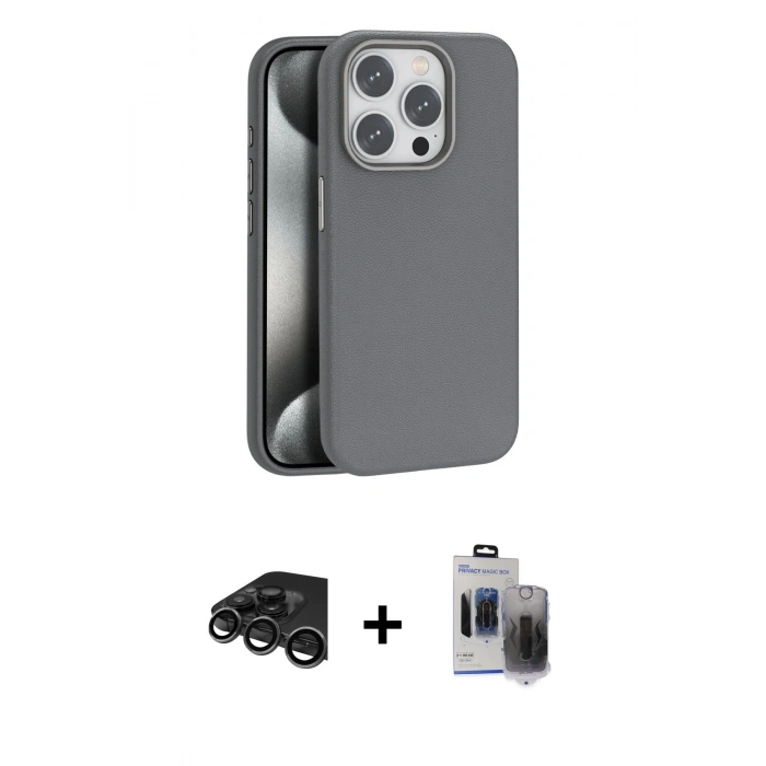 MARSİLYAN™- iPhone 15 Pro Max Kılıf Zirve Modern Prime - Siyah Vanessa Magic Hayalet Cam + Raze Metal Kamera Lens - TMGI