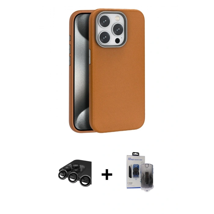 MARSİLYAN™- iPhone 15 Pro Max Kılıf Zirve Modern Prime - Siyah Vanessa Magic Hayalet Cam + Raze Metal Kamera Lens - TMGI