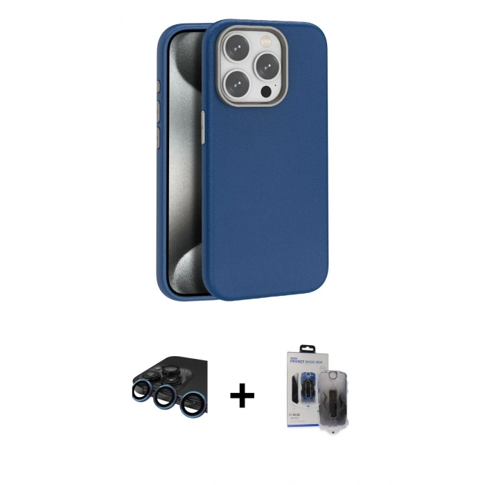 MARSİLYAN™- iPhone 15 Pro Max Kılıf Zirve Modern Prime - Siyah Vanessa Magic Hayalet Cam + Raze Metal Kamera Lens - LT
