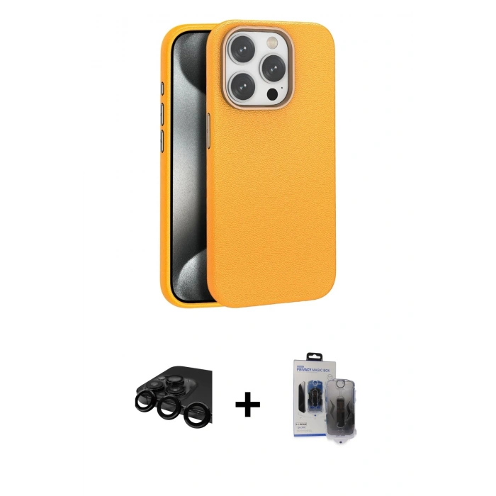 MARSİLYAN™- iPhone 15 Pro Max Kılıf Zirve Modern Prime - Siyah Vanessa Magic Hayalet Cam + Raze Metal Kamera Lens - SH