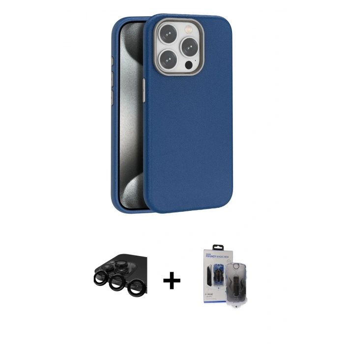 MARSİLYAN™- iPhone 15 Pro Max Kılıf Zirve Modern Prime - Siyah Vanessa Magic Hayalet Cam + Raze Metal Kamera Lens - SH