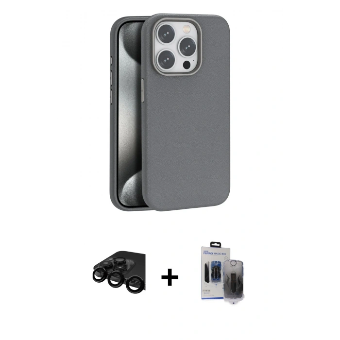 MARSİLYAN™- iPhone 15 Pro Max Kılıf Zirve Modern Prime - Siyah Vanessa Magic Hayalet Cam + Raze Metal Kamera Lens - SH