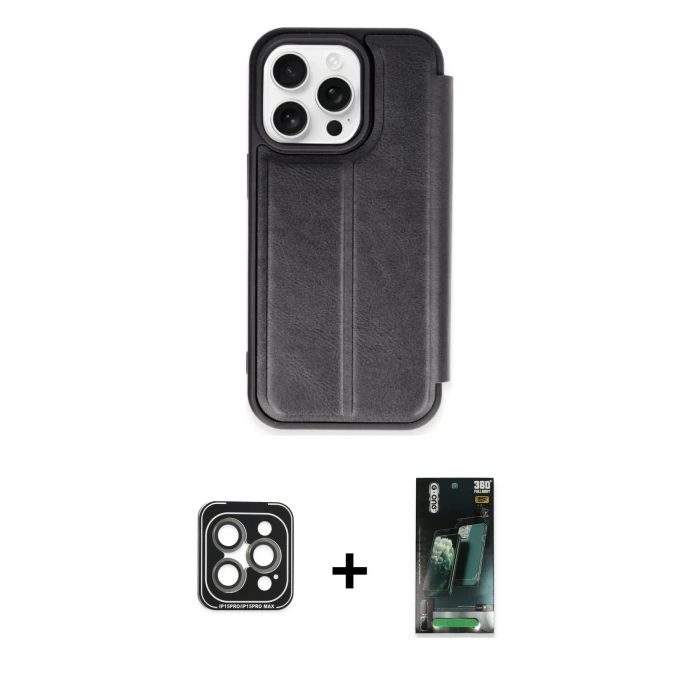 MARSİLYAN™- iPhone 15 Pro Max Kılıf Zirve Yansıma Serisi - Şeffaf 360 Full Body Arka Koruyucu + PVD Metal Kamera Lens - GI