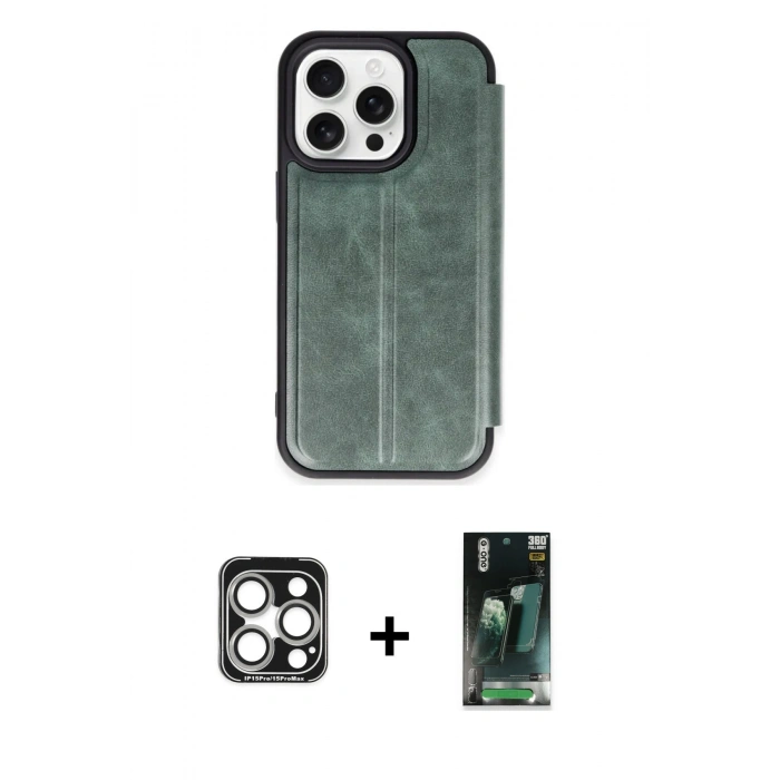 MARSİLYAN™- iPhone 15 Pro Max Kılıf Zirve Yansıma Serisi - Şeffaf 360 Full Body Arka Koruyucu + PVD Metal Kamera Lens - GS