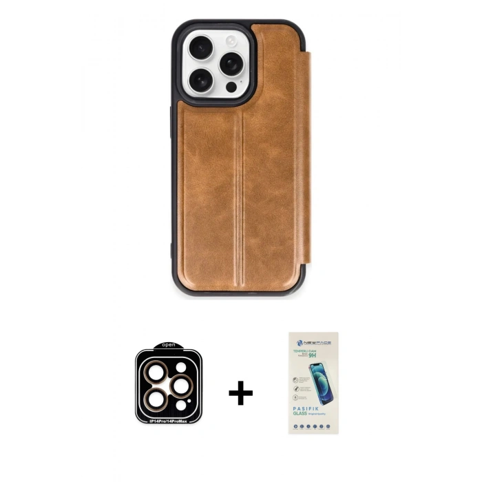 MARSİLYAN™- iPhone 15 Pro Max Kılıf Zirve Yansıma Serisi - Şeffaf Pasifik Cam Ekran Koruyucu + PVD Metal Kamera Lens - TU