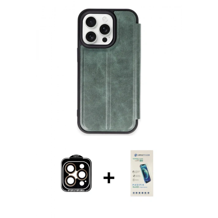 MARSİLYAN™- iPhone 15 Pro Max Kılıf Zirve Yansıma Serisi - Şeffaf Pasifik Cam Ekran Koruyucu + PVD Metal Kamera Lens - TU