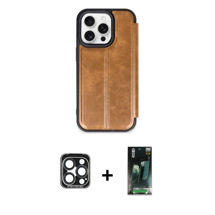 MARSİLYAN™- iPhone 15 Pro Max Kılıf Zirve Yansıma Serisi - Siyah 360 Mat Full Body Arka Koruyucu + PVD Metal Kamera Lens - LT
