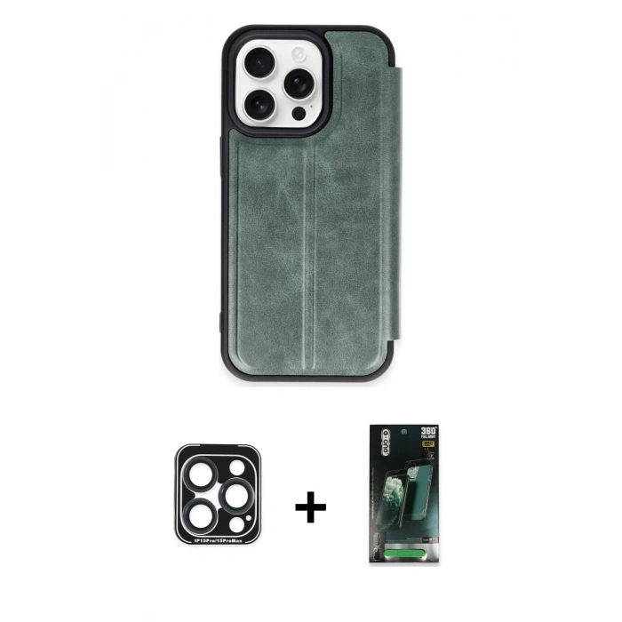 MARSİLYAN™- iPhone 15 Pro Max Kılıf Zirve Yansıma Serisi - Siyah 360 Mat Full Body Arka Koruyucu + PVD Metal Kamera Lens - LT