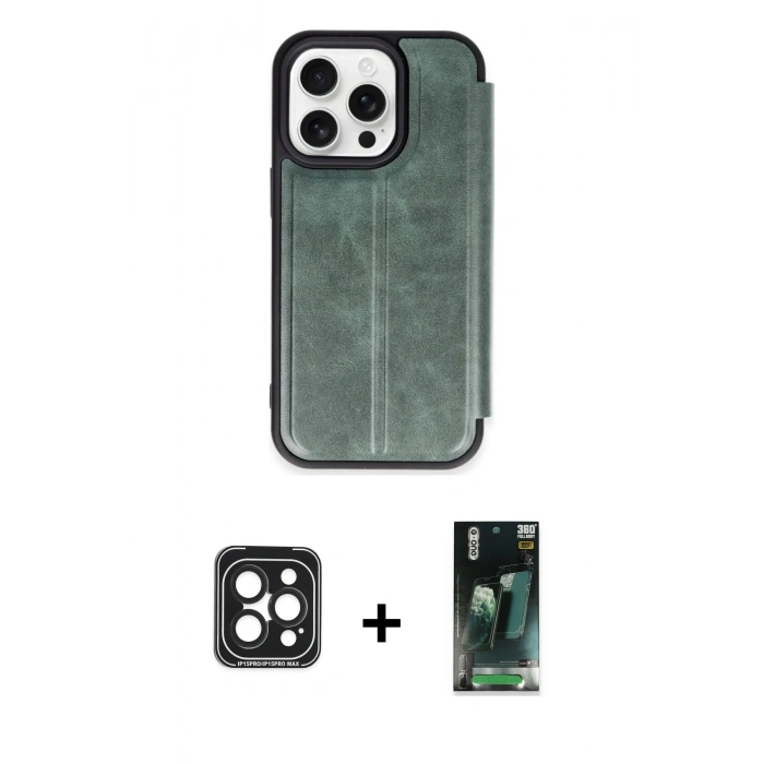 MARSİLYAN™- iPhone 15 Pro Max Kılıf Zirve Yansıma Serisi - Siyah 360 Mat Full Body Arka Koruyucu + PVD Metal Kamera Lens - SH