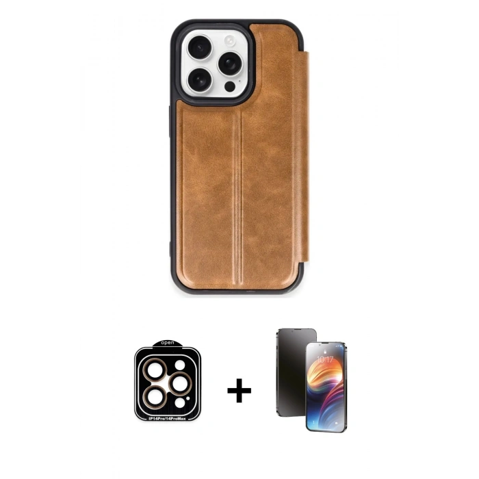 MARSİLYAN™- iPhone 15 Pro Max Kılıf Zirve Yansıma Serisi - Siyah 3D Antistatik Mat Seramik Nano Ekran Koruyucu + PVD Metal Kamera Lens - TU
