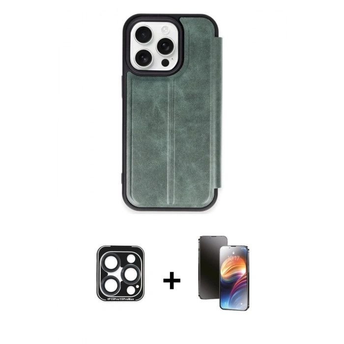 MARSİLYAN™- iPhone 15 Pro Max Kılıf Zirve Yansıma Serisi - Siyah 3D Antistatik Mat Seramik Nano Ekran Koruyucu + PVD Metal Kamera Lens - LT